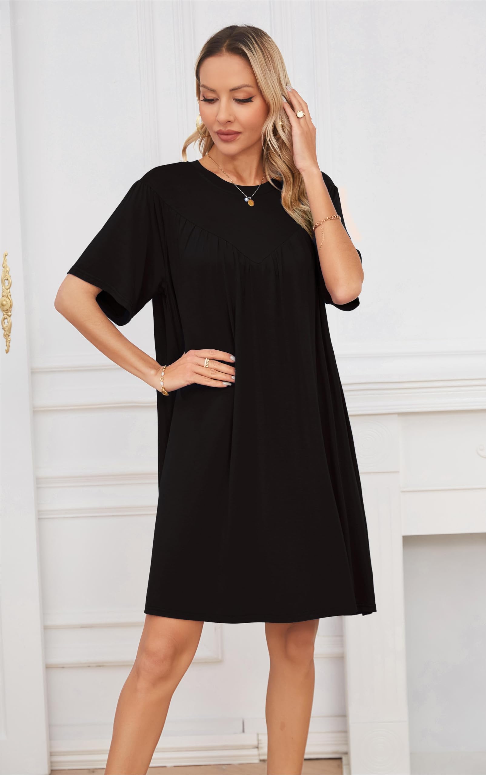 VintageClothing Nightgowns for Women Soft House Dresses Sleepshirts Short Sleeve Sleepwear Night Dress Moo Moo Nightgown - Image 3
