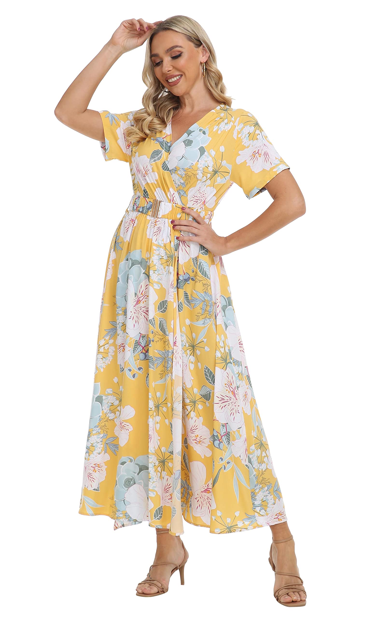 VintageClothing Womens Floral Summer Dresses Wrap V Neck Casual Boho Long Dress Flowy Maxi Beach Wedding Guest Dresses 2024 - Image 5